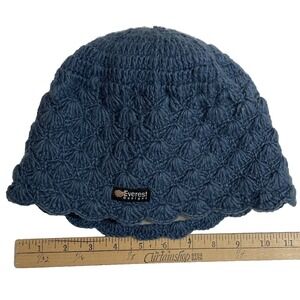Everest Designs Cap Teal Blue 100% Wool Fleece Lined Knit Beanie Hat Nepal